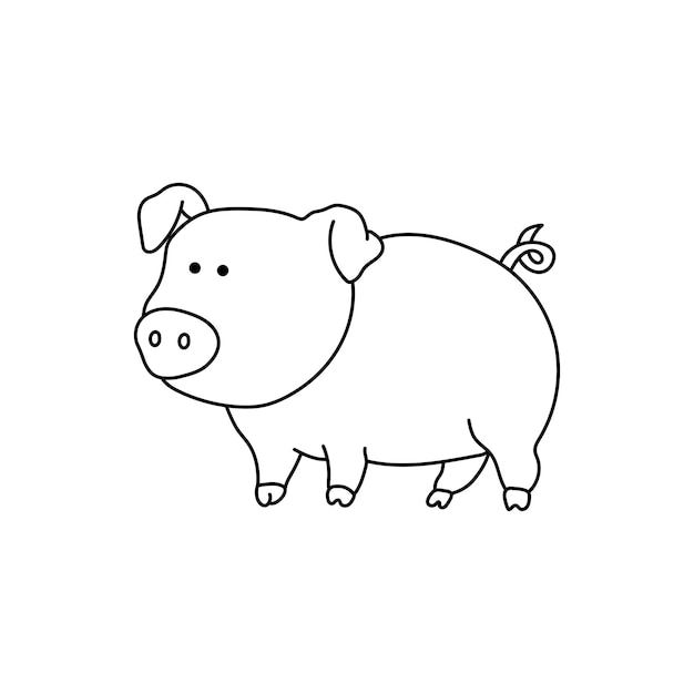 Bambini disegnati a mano che disegnano Cartoon illustrazione vettoriale icona di maiale carina isolata su sfondo bianco