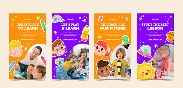 Bambini disegnati a mano che imparano le storie di instagram