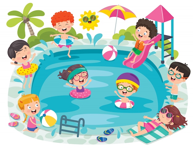 Bambini Divertenti E Piscina