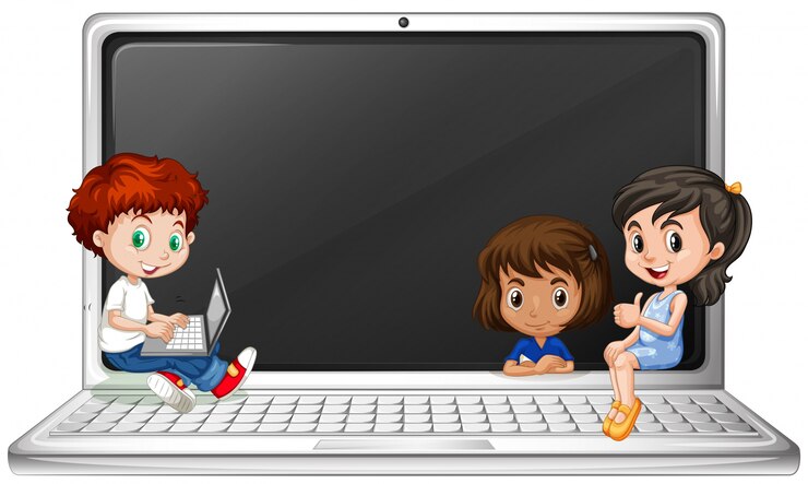 Vettore bambini e computer portatile