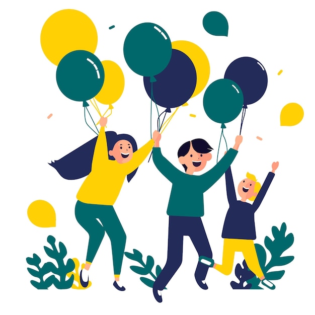 Bambini felici con palloncini Vector Illustration EPS10
