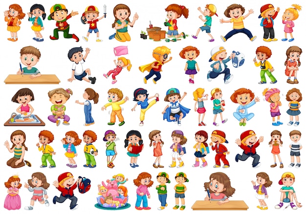 Bambini in un grande gruppo che recitano i nostri ruoli vari