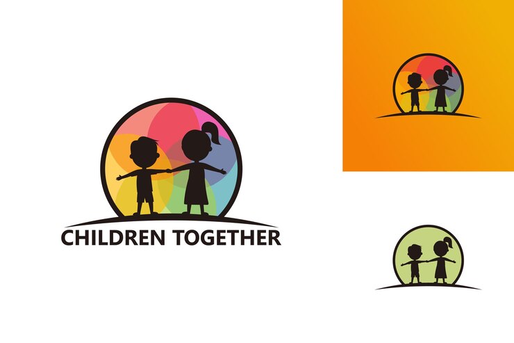 Bambini Insieme Logo Modello Design Vettoriale, Emblema, Concetto Di Design, Simbolo Creativo, Icona