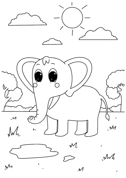 Bambini libro da colorare grande elefante sul campo natura
