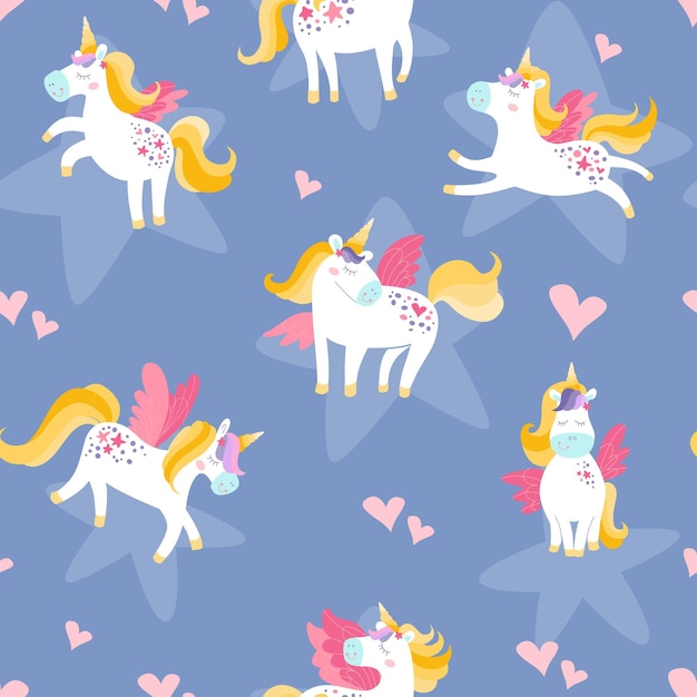 Bambini magico unicorno disegno senza cuciture ornamento di favole carino disegnato a mano