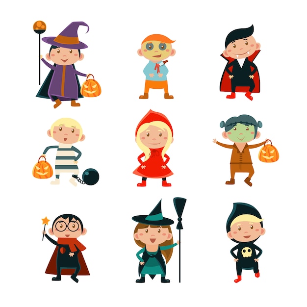 Bambini nell'illustrazione dei costumi di Halloween