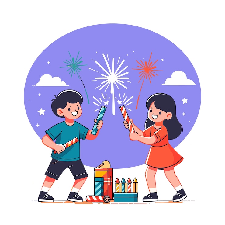 Bambini piccoli che giocano a petardi illustrazione di design piatto