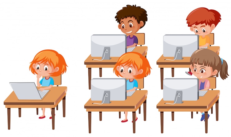 Vettore bambini sulla scena dei compter