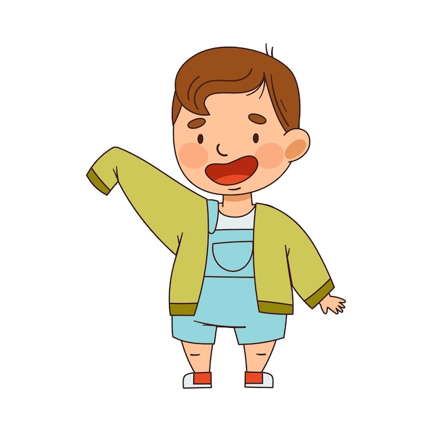 Bambino carino che si mette la giacca su un'illustrazione vettoriale