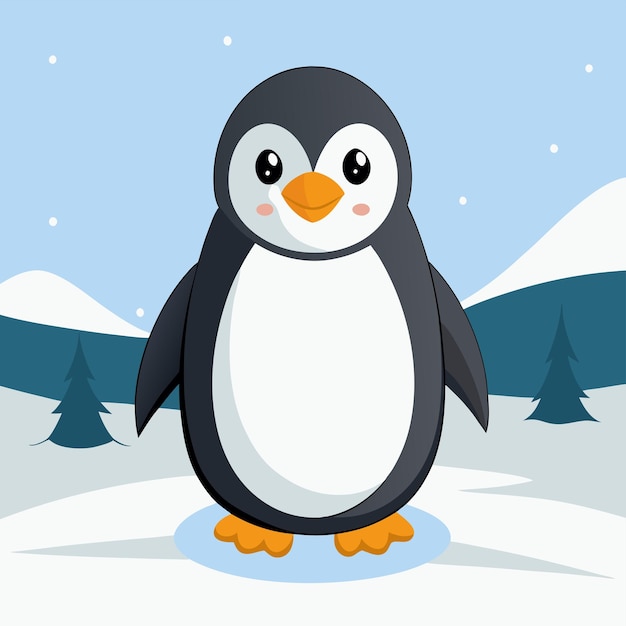 Bambino pinguino in piedi su uno sfondo bianco ghiacciato