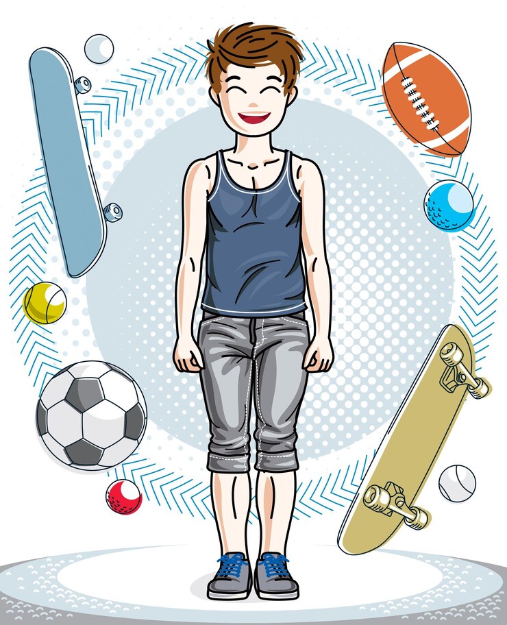 Vettore bambino sveglio del ragazzino in piedi indossando abiti casual alla moda. illustrazione di bambino attraente di vettore.