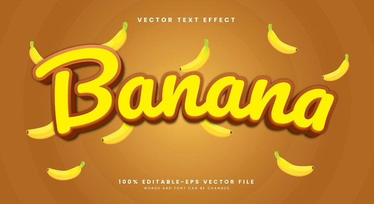Vettore banana 3d modello di effetto di testo modificabile adatto per il tema tropical fruit