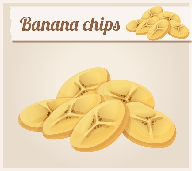 Banana chips icona vettoriale fette di frutta rotonde illustrazione dei cartoni animati