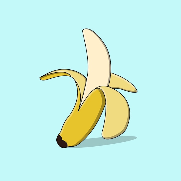 Banana sbucciata a metà nell'illustrazione piana