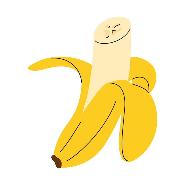 Banana tagliata in buccia Fruita di banana gialla disegnata a mano tropicale