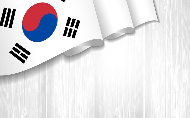 Vettore bandiera 3d della corea su tavola di legno sfondio vuoto creativo schema vuoto per cartoline postali