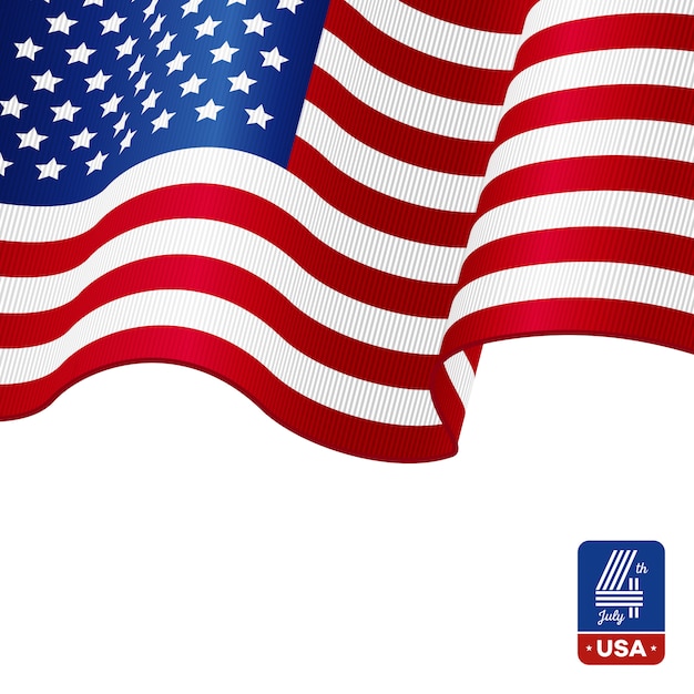 Bandiera americana su sfondo bianco. Buon quarto di luglio.