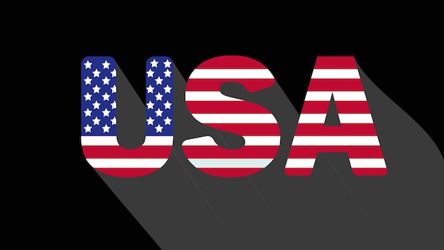 Bandiera americana Usa Disegno di testo su sfondo nero