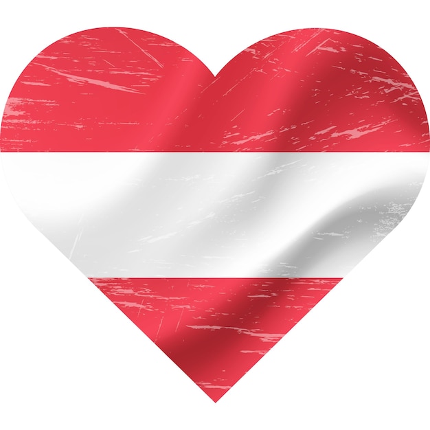 Bandiera austriaca a forma di cuore grunge vintage Bandiera Austriaca cuore Simbolo della bandiera vettoriale