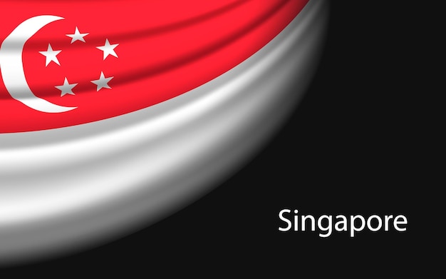 Bandiera d'onda di Singapore su sfondo scuro Modello vettoriale banner o nastro