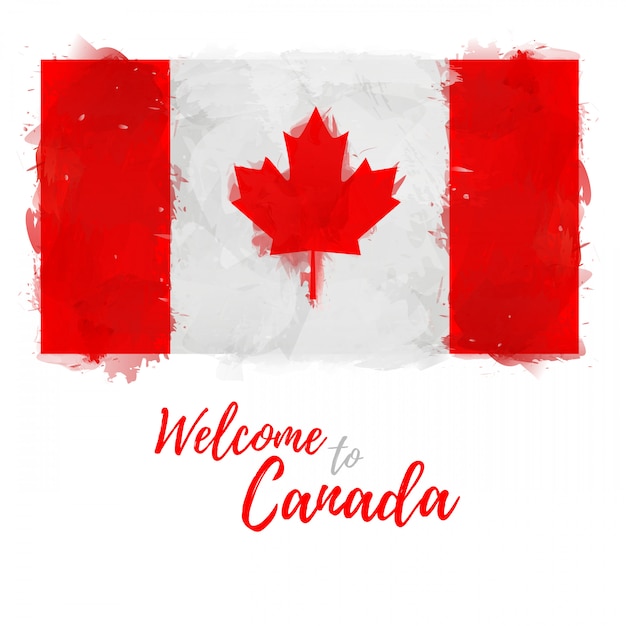 Bandiera del Canada con la decorazione della foglia d'acero simbolo nazionale e del colore. Stile acquerello disegno bandiera canadese.