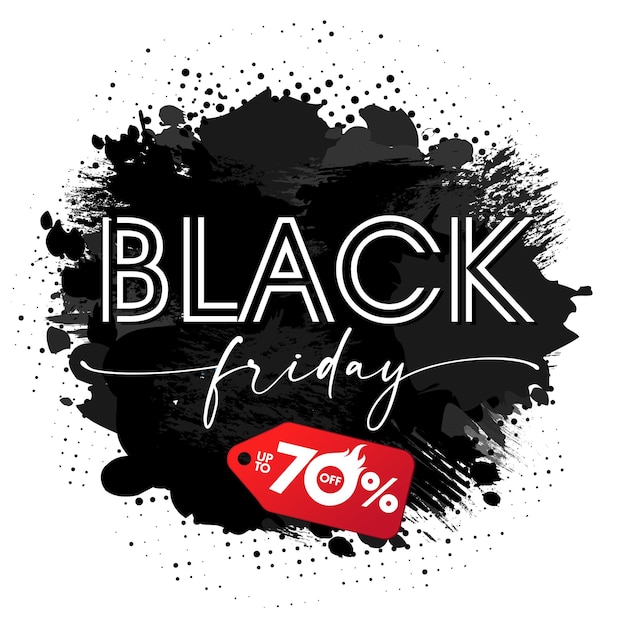 Bandiera del grunge di Black Friday, pennello e inchiostro. Offerta speciale sconto fino a 70, prezzo etichetta rossa.