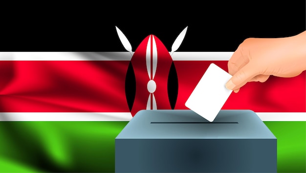 Bandiera del Kenya, voto maschio della mano con il fondo di idea di concetto della bandiera del Kenya