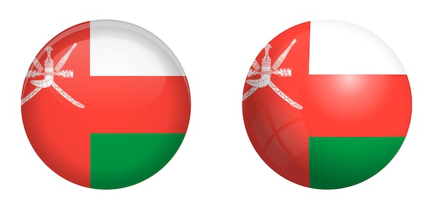 Bandiera del Sultanato dell'Oman sotto il pulsante a cupola 3d e sulla sfera/sfera lucida.