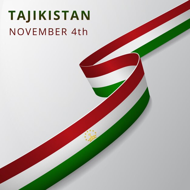 Bandiera del Tagikistan. 4 novembre. Illustrazione vettoriale. Nastro ondulato su sfondo grigio. Giorno dell'Indipendenza. Simbolo nazionale. Modello di progettazione grafica.