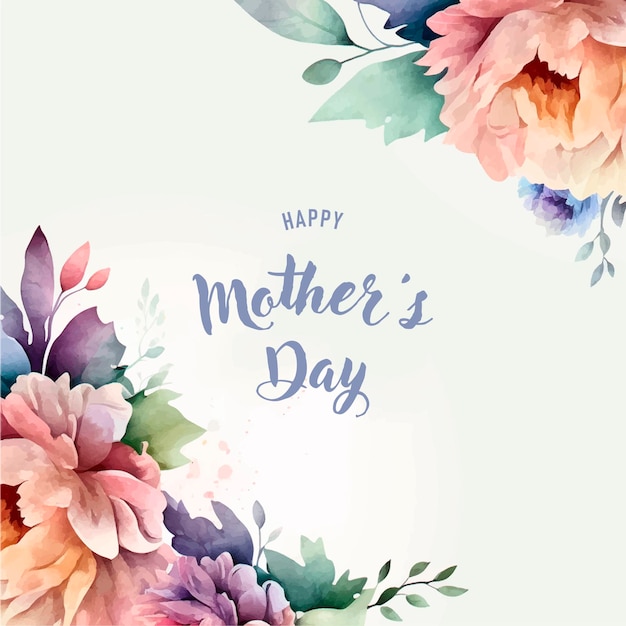 Bandiera dell'acquerello di vettore con bellissimi fiori incorniciati per la festa della mamma