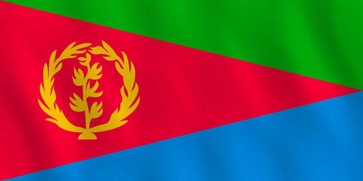 Vettore bandiera dell'eritrea con effetto sventolante, proporzione ufficiale.