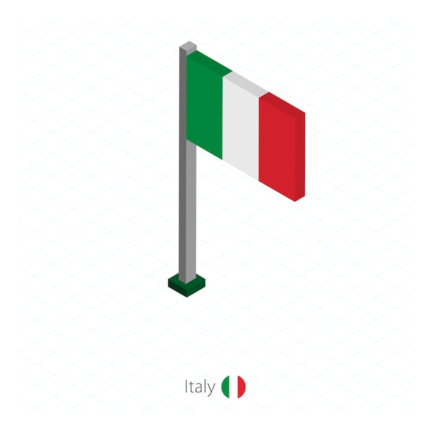 Bandiera dell'Italia sul pennone in dimensione isometrica Sfondo blu isometrico Illustrazione vettoriale