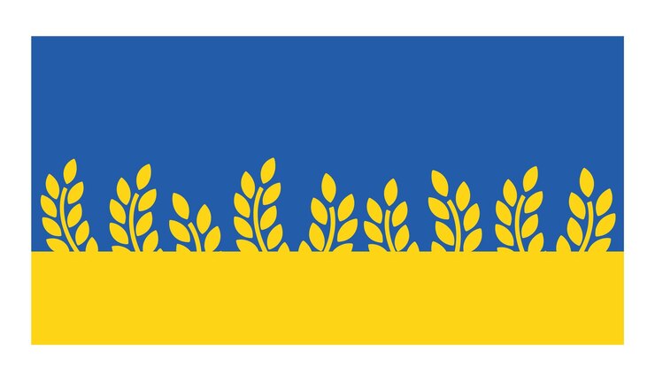 Vettore bandiera dell'ucraina con campo di grano e cielo blu logo vettoriale