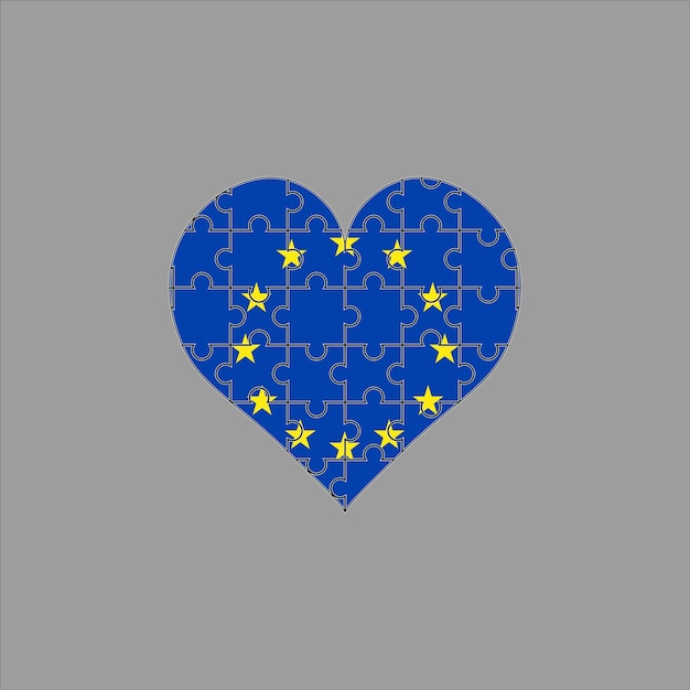 Bandiera dell'UE nel cuore del puzzle su sfondo grigio