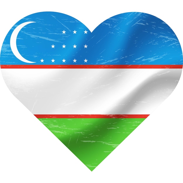 Bandiera dell'Uzbekistan a forma di cuore grunge vintage Bandiera del Uzbekistan cuore Simbolo della bandiera vettoriale
