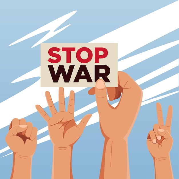 Bandiera della campagna Stop War alzando le mani