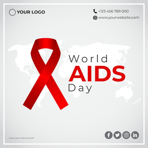 Bandiera della giornata mondiale contro l'AIDS di vettore con il nastro rosso