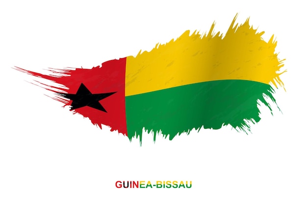 Bandiera della Guinea-Bissau in stile grunge con effetto ondeggiante, bandiera del tratto di pennello del grunge vettoriale.