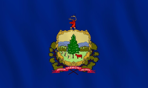 Bandiera dello stato americano del Vermont con effetto ondeggiante, proporzione ufficiale.