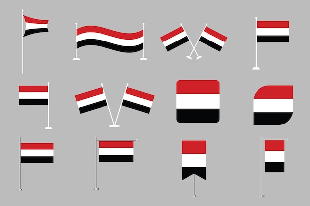 Bandiera dello Yemen Impostare bandiera dello Yemen originale e semplice Illustrazione vettoriale bundle della bandiera dell'Yemen