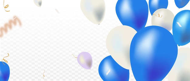 Bandiera di celebrazione palloncini blu e bianchi con coriandoli d'oro