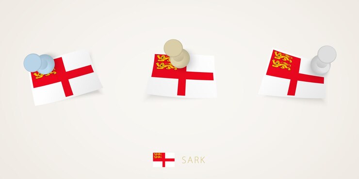 Vettore bandiera di sark in diverse forme con angoli contorti vector pushpins vista superiore