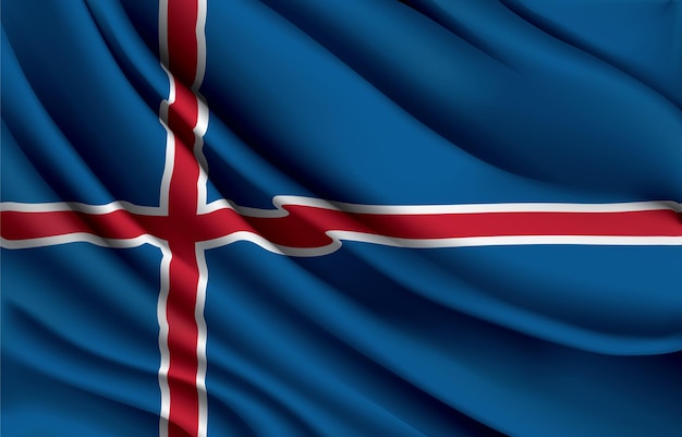 Bandiera nazionale islandese che sventola un'illustrazione vettoriale realistica