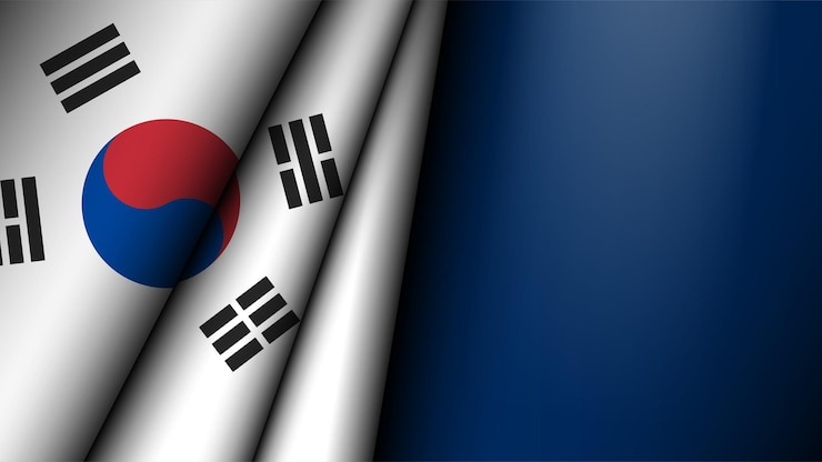 Vettore bandiera piegata della corea del sud grafica ed etichetta