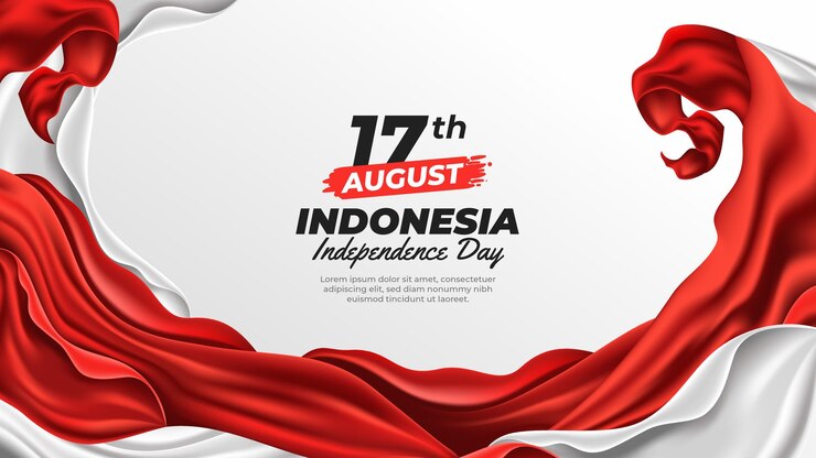 Vettore bandiera rossa e bianca realistica nel contesto del giorno dell'indipendenza dell'indonesia