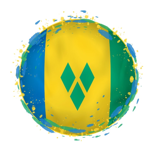 Bandiera rotonda del grunge di Saint Vincent e Grenadine con schizzi nel colore della bandiera. Illustrazione vettoriale.
