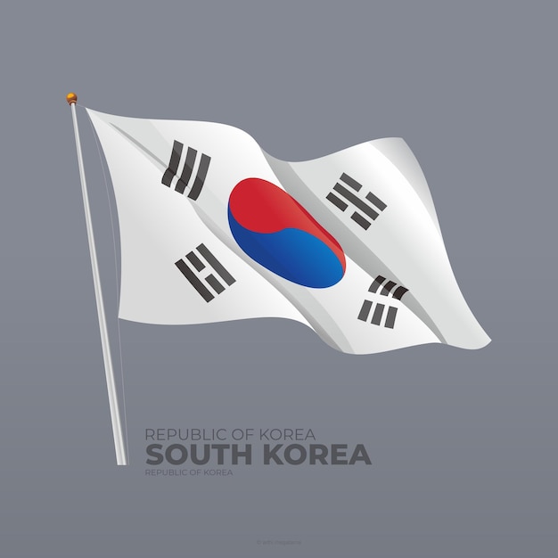 Bandiera sventolante nazionale della Corea del Sud di vettore 3D