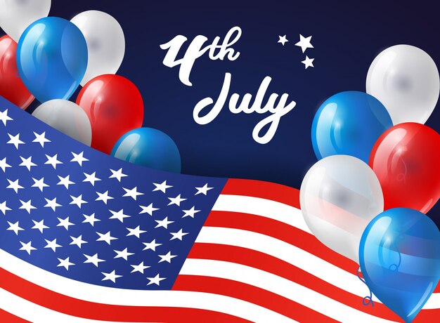 Bandiera USA e palloncini per il giorno dell'indipendenza