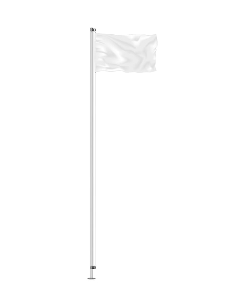 Bandiera vuota sventolante su palo di metallo mockup vettoriale realistico Modello di banner vuoto per il design