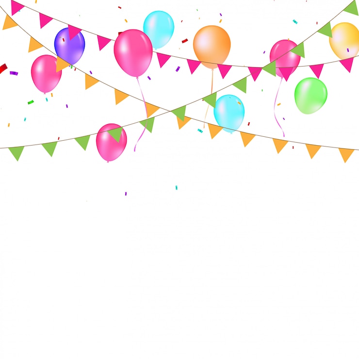 Vettore bandiere colorate e sfondo baloons festivo